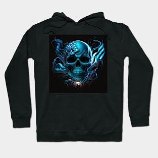 Aqua Skull and American Flag Art Hoodie